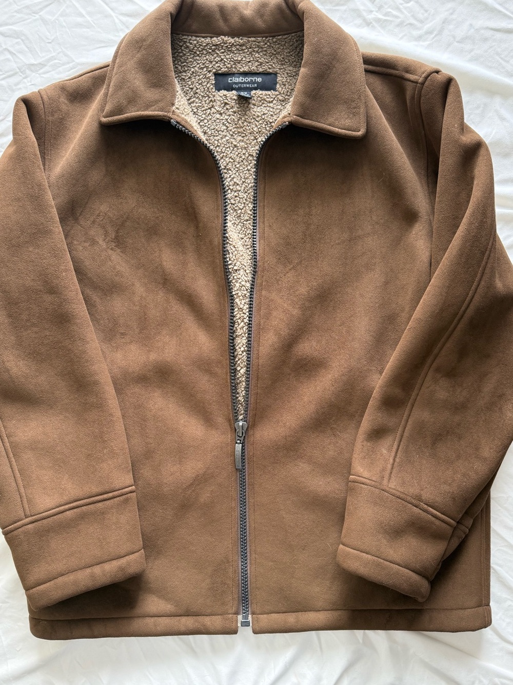 VTG Claiborne Men's M Brown Faux Suede Jacket Sherpa Lining Y2K 00s Retro